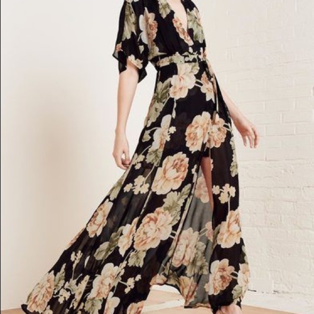 REFORMATION Winslow Dress, Black & Pink Floral, L